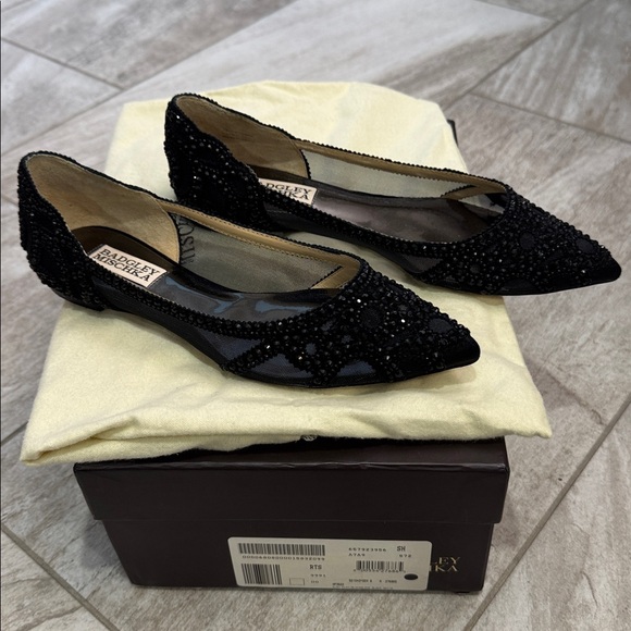 Badgley Mischka Shoes - Size 6- Badgley Mischka GiGi Black Satin Flat
